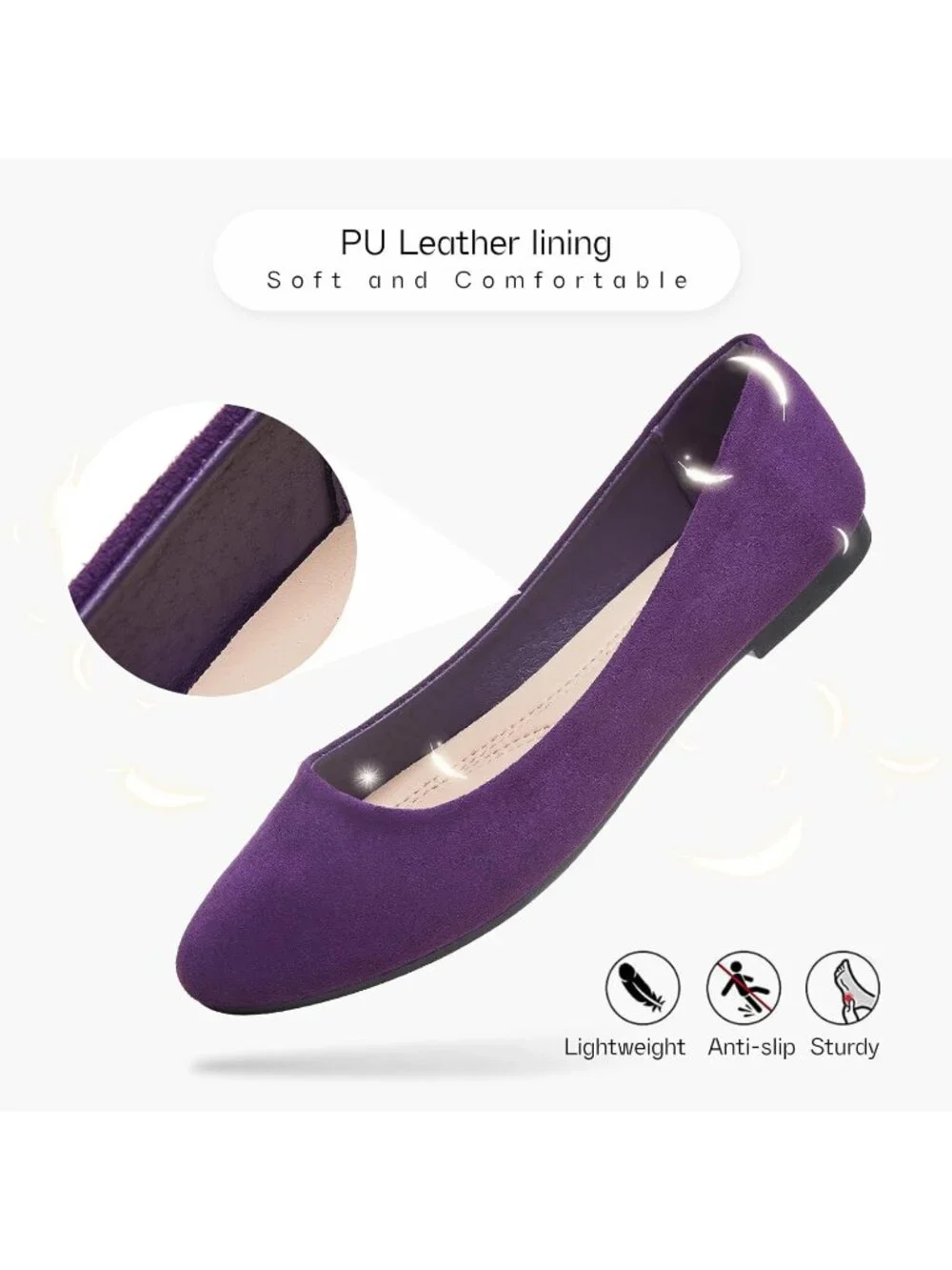 Women's Purple Round Toe Ballet Flats Comfortable Ballerina Dress Shoes